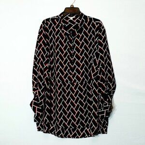 Cato Chiffon Tunic w Overlay; Roll-Tab Long Sleeves; Size 26/28W